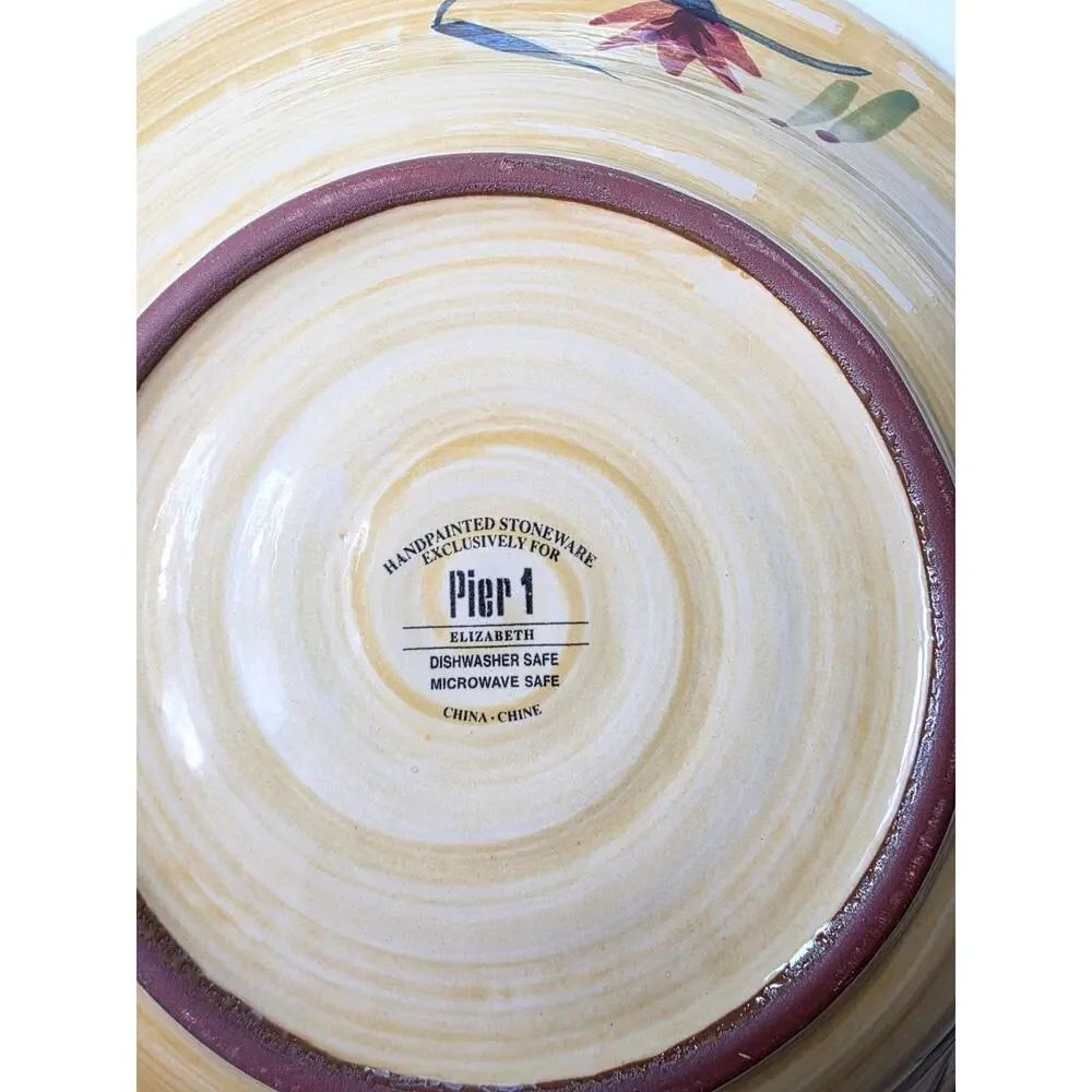 PIER 1 Elizabeth Hand Painted Floral Stoneware Dinner Plates 11.5” Set of 2